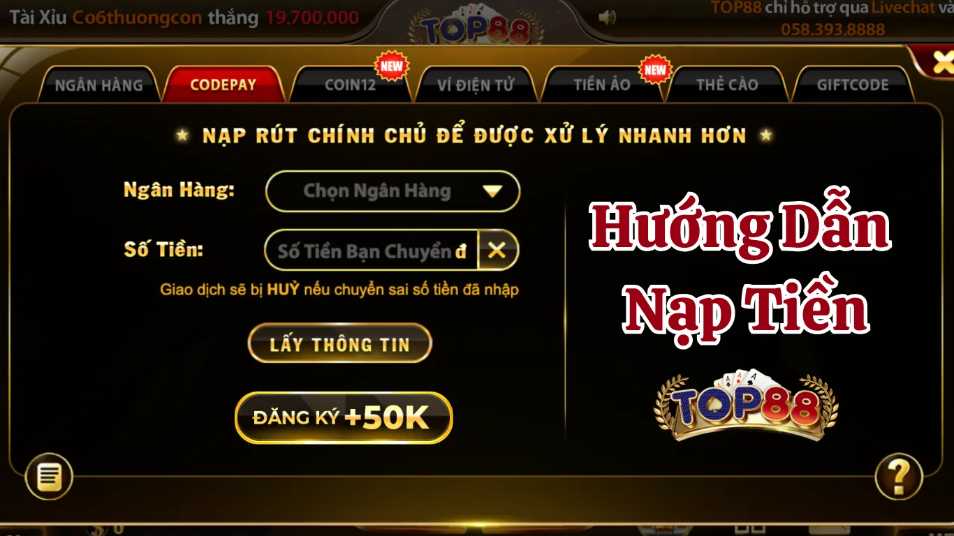 Hướng dẫn nạp tiền Top88 chính xác nhất